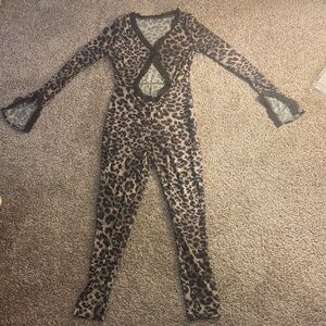Leopard Print Bodysuit/Jumpsuit With Ruffle Trim